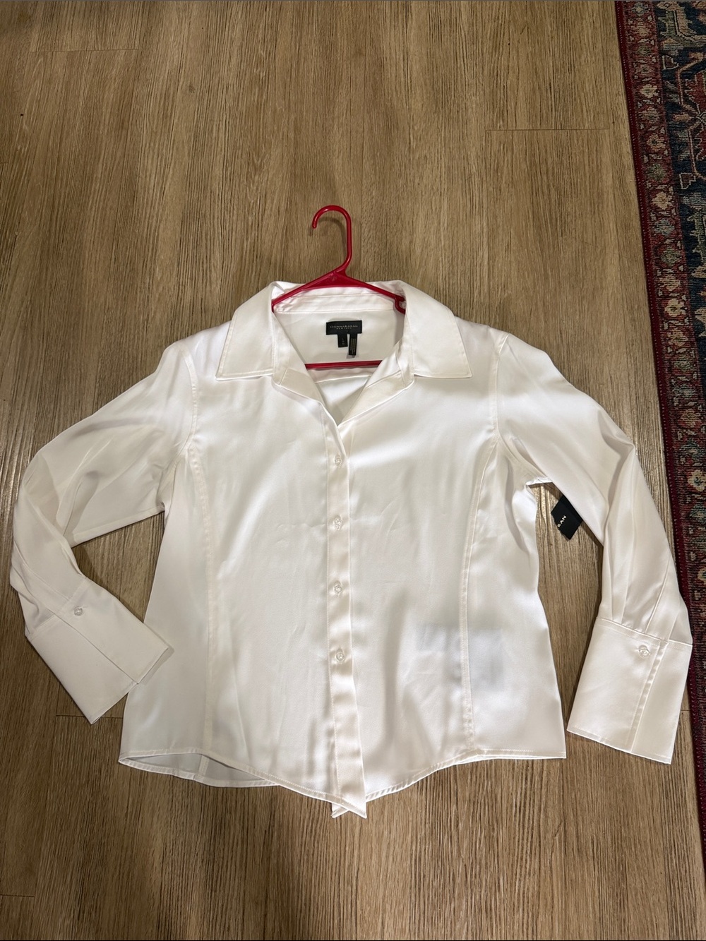 Donna Karan Classic White Satin Button-Front Women's Blouse L